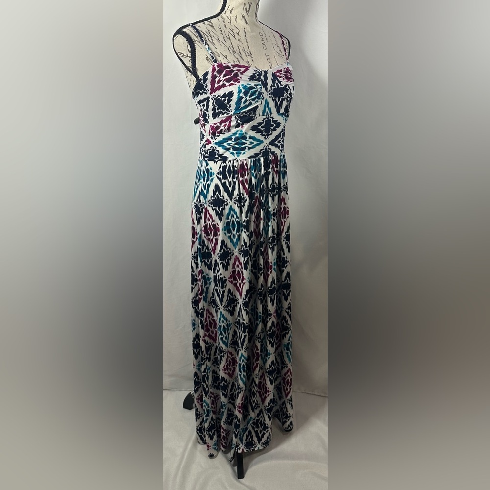 💜Printed Spaghetti-Strap Maxi Dress in Teal, Navy & Burgundy - Picture 5 of 14